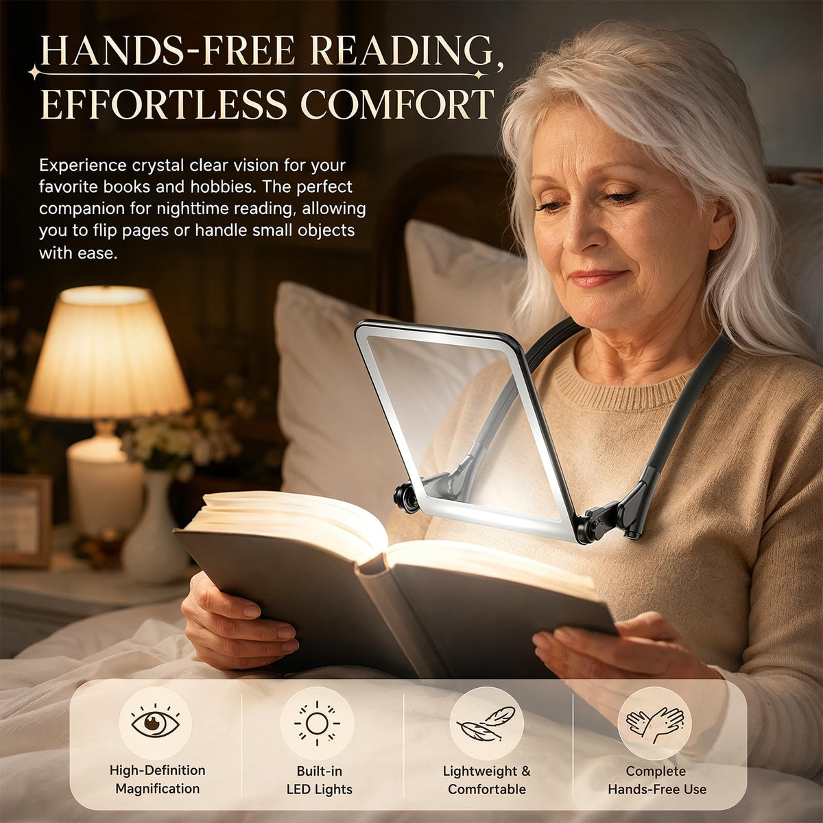 LED Gooseneck Magnifier 3x Rectangular Lens 40 LEDs Dimmable 3 Colours – Extra Large