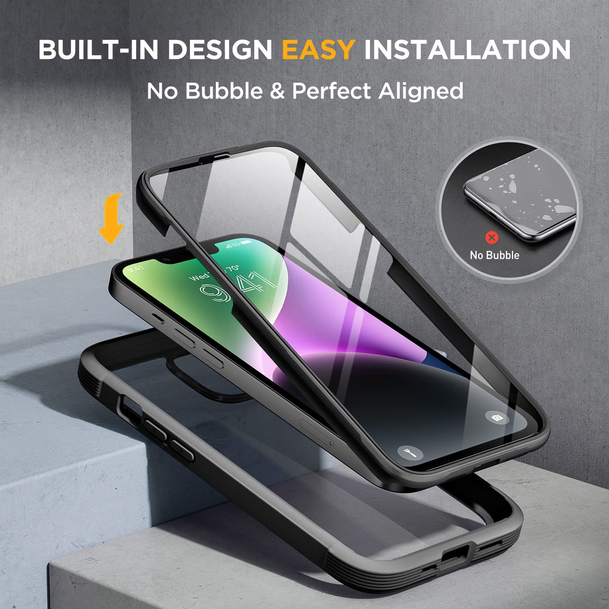 Husă de protecție integrală 360 grade cu folie inclusă pentru iPhone 13 / 14 – Negru