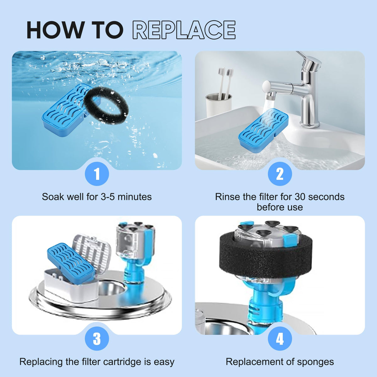 Filtre de schimb cu triplă filtrare pentru fântână de apă pisici, set 8+8 bucăți