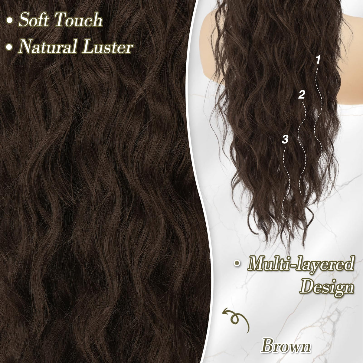 Ponytail Extension Curly Wavy 66cm Synthetic Clip-in Hairpiece – Brown