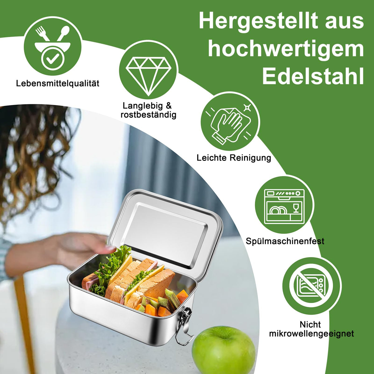 Stainless Steel Bento Lunch Box 850ml Leakproof Removable Divider – Silver