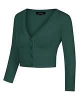 Cardigan bolero tricotat lejer damă mânecă 3/4 cu nasturi – Verde închis S