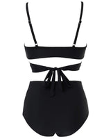 RXRXCOCO Women's Wrap Push Up Bikini Top with Tummy Control High Waist Bikini Set Swimwear Black Size XL