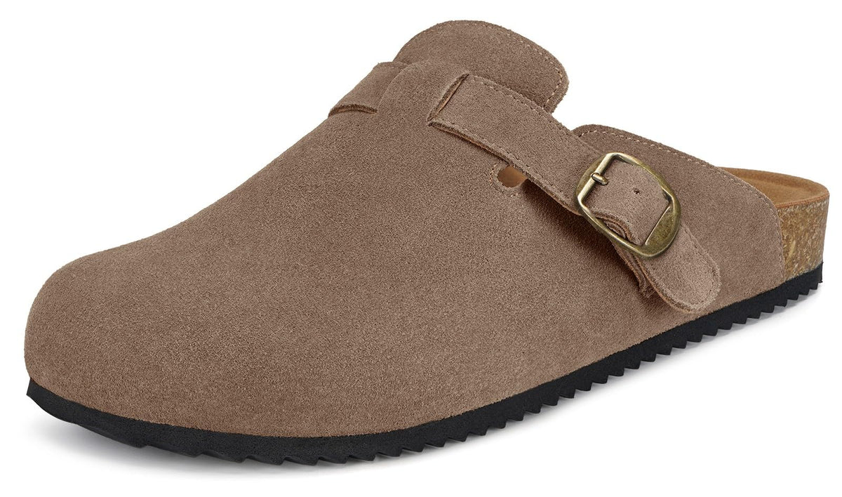 Men's and Women's Clogs and Mules Closed Toe Cork Leather Slippers Garden Shoes Sandals with Adjustable Buckle Comfortable Dark Brown 39