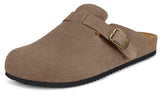 Men's and Women's Clogs and Mules Closed Toe Cork Leather Slippers Garden Shoes Sandals with Adjustable Buckle Comfortable Dark Brown 39