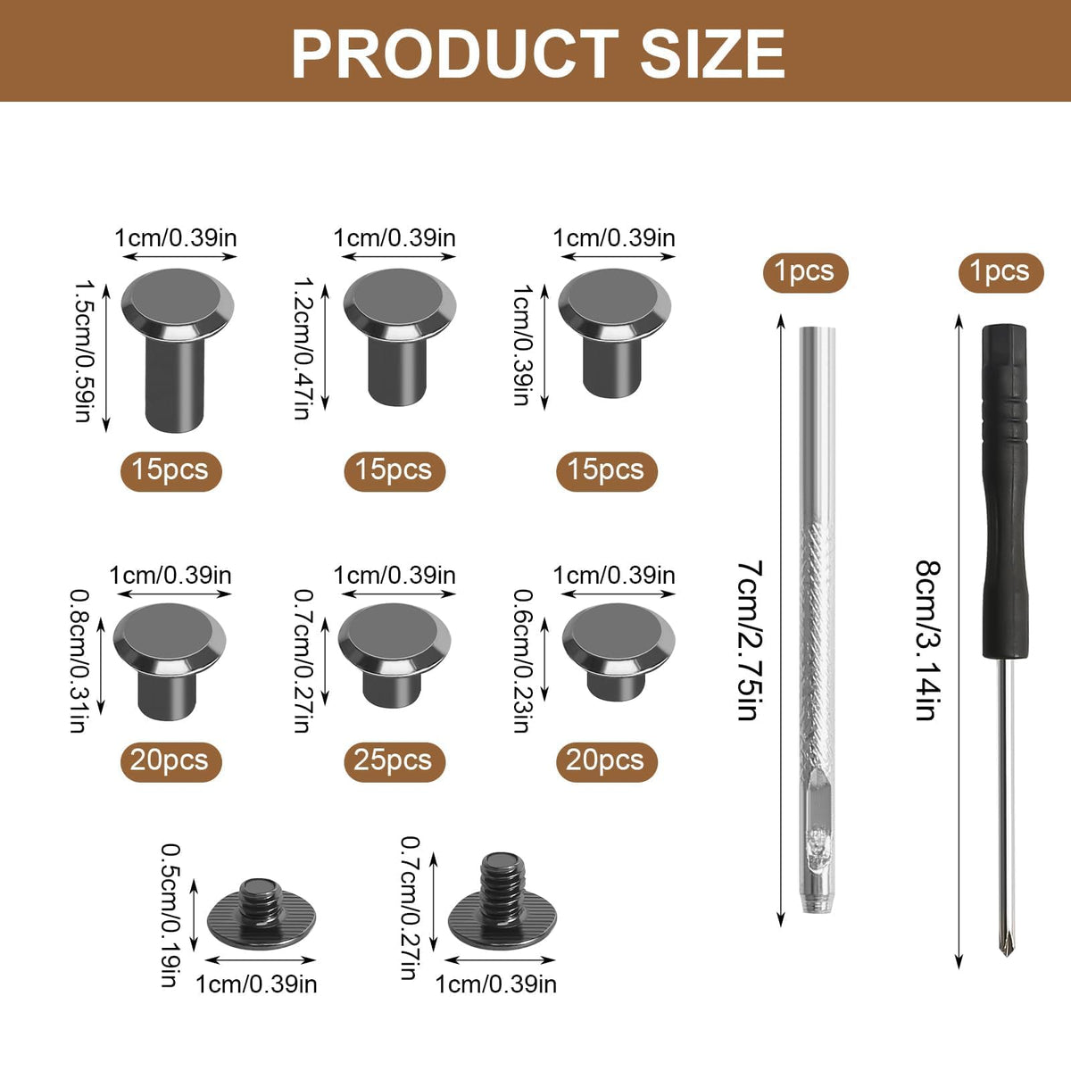 Chicago Screws Kit 110pc M5 (4/6/8/10/12mm) with Driver – Silver