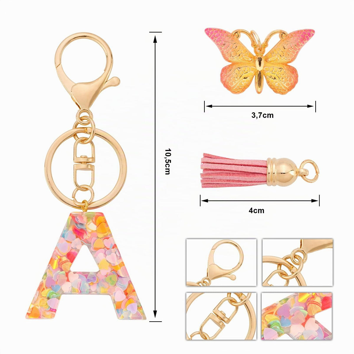Letter Keychain with Butterfly Tassel Bag Charm Keyring Decorative – Orange