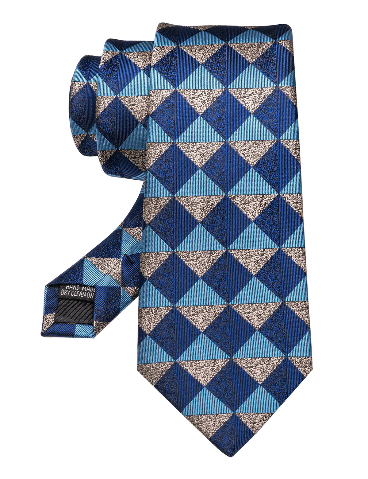 Set cravată în carouri pentru bărbați cu batistă și ac de cravată – Carouri Bleumarin/Kaki