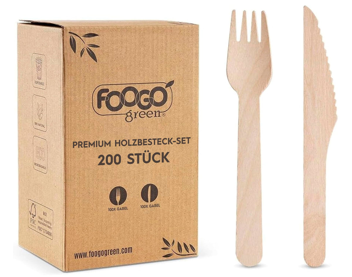 Disposable Wooden Cutlery Set 200-Piece Compostable & Biodegradable – Green 16 cm