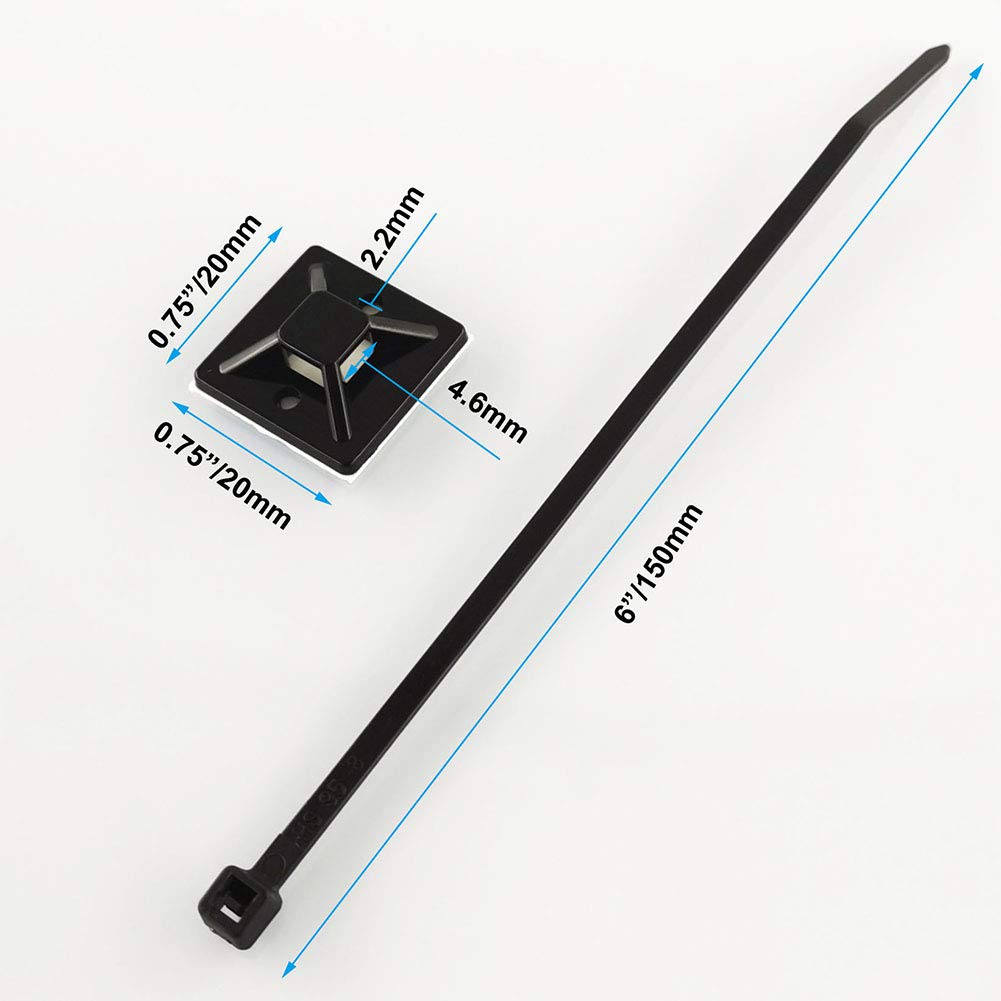 Cable Holders Self-Adhesive 100 Pieces – Black 20x20mm