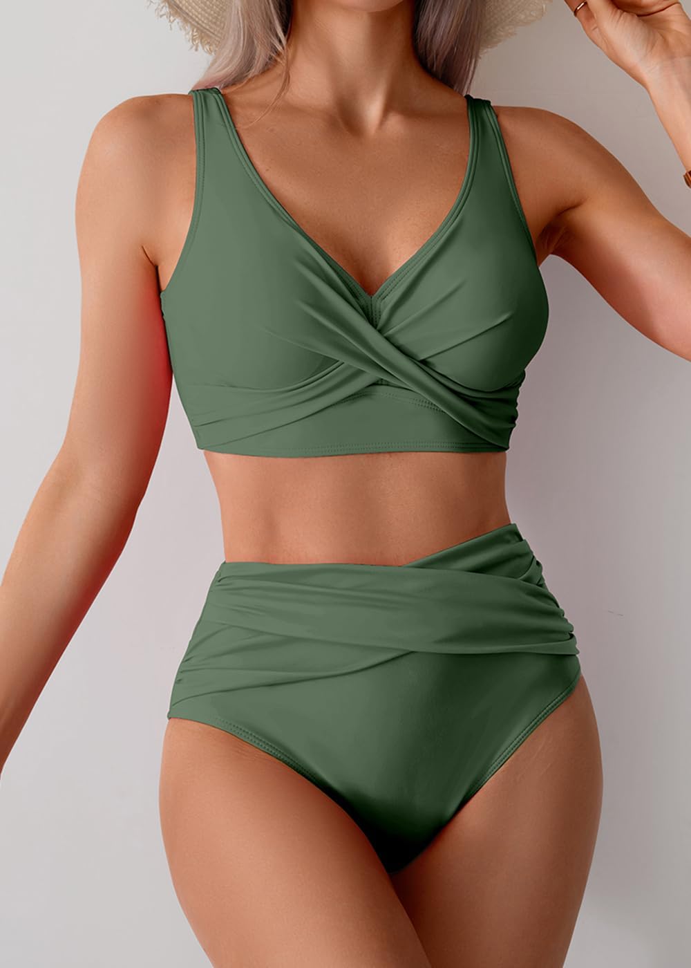 Costum de baie 2 piese triunghi Sangdut talie înaltă – Verde S