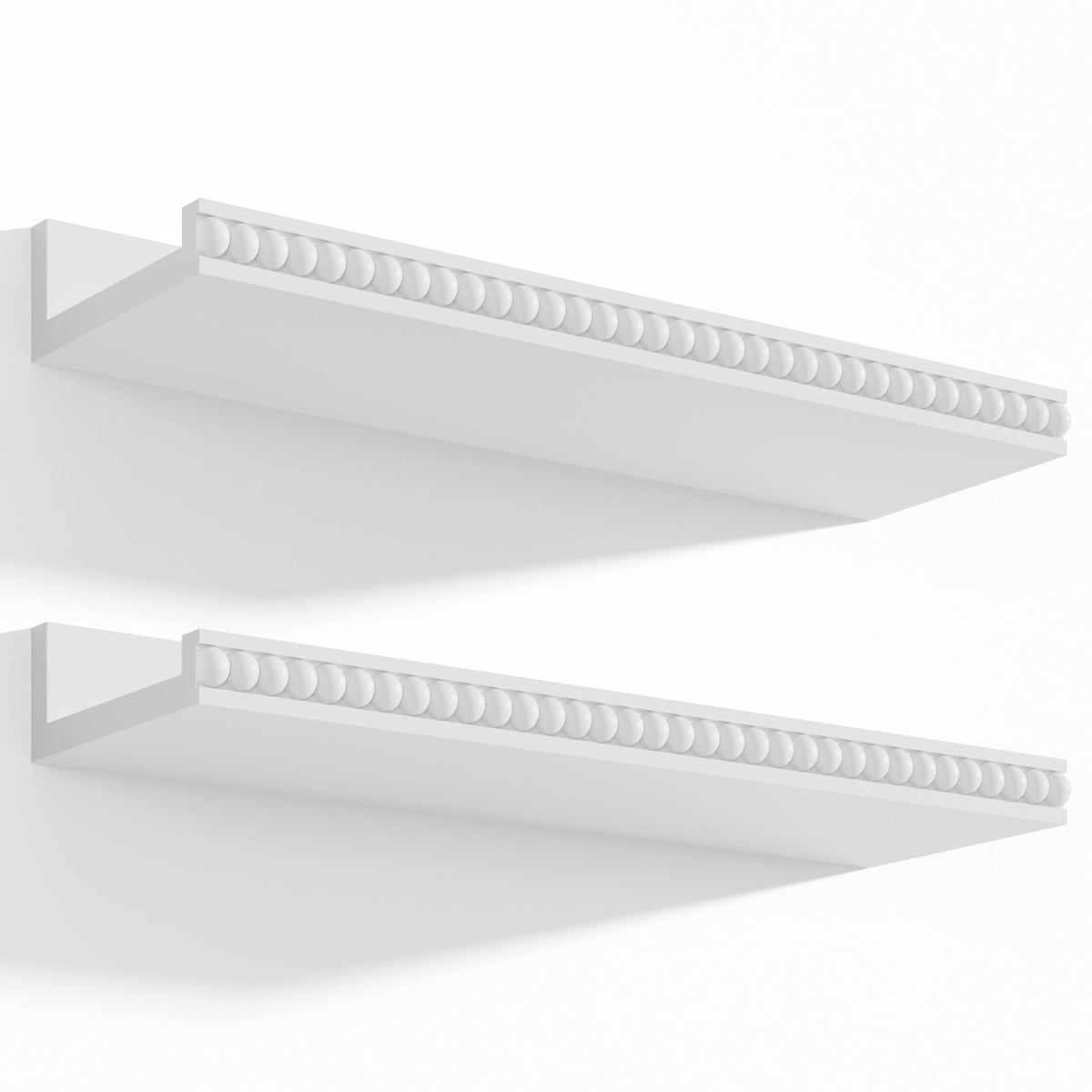 Floating Wall Shelves Set of 2 40cm with Lip Wooden Beads Modern – White