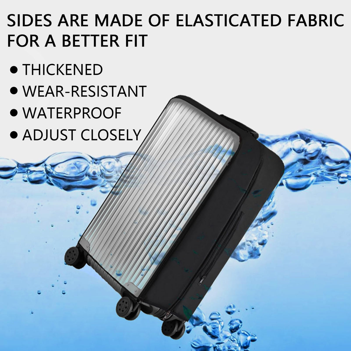 Transparent Waterproof Suitcase Cover Elastic Zipper – Black 30 inch