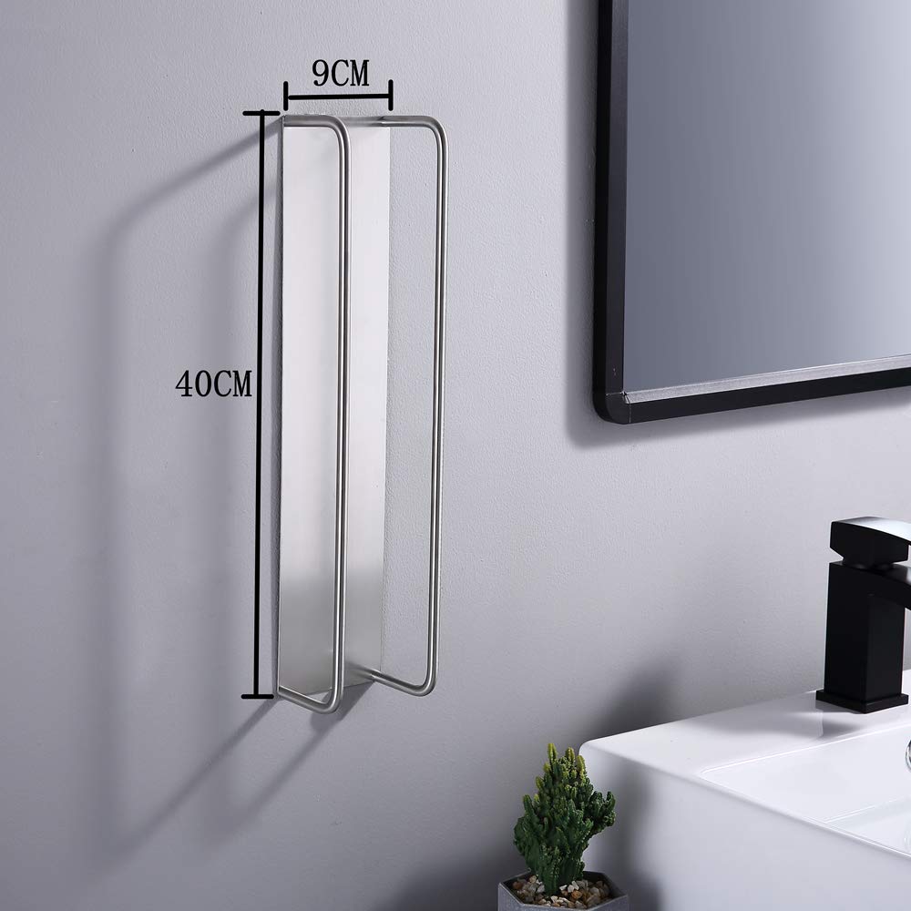 HomeHeng Guest Towel Holder Without Drilling, Brushed Nickel Towel Rack Self-Adhesive Stainless Steel SUS304 Towel Storage Bathroom Towel Holder Guest Towels 40cm, Y01-BN