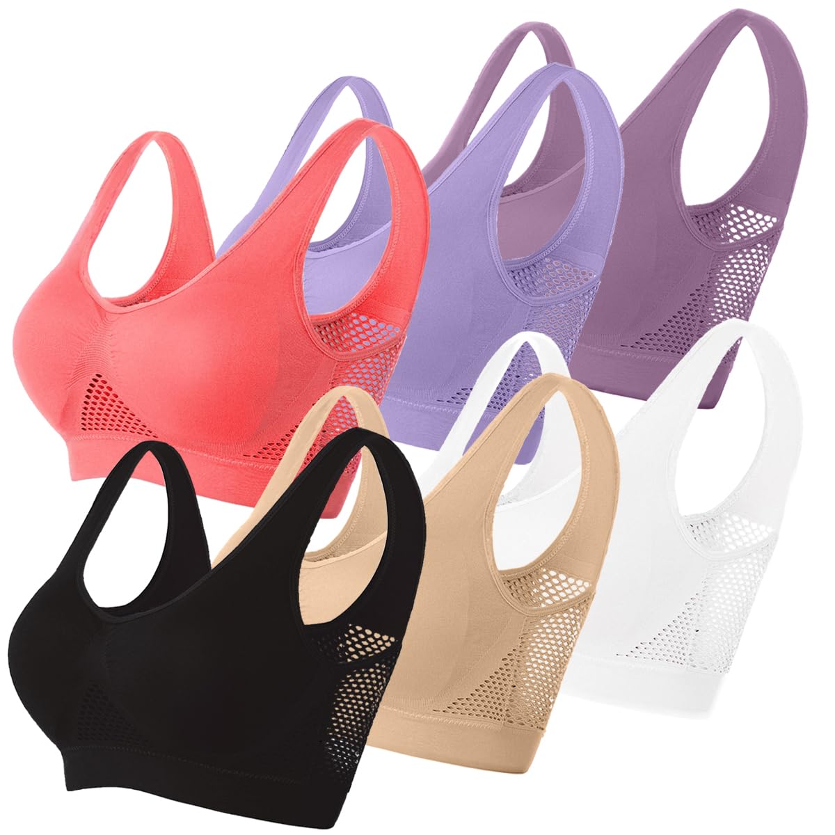 Women's Padded Sports Bra Medium Impact Plus-Size Seamless Push-Up – Grey S