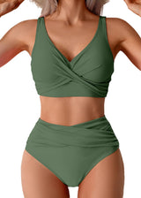 Costum de baie 2 piese triunghi Sangdut talie înaltă – Verde S