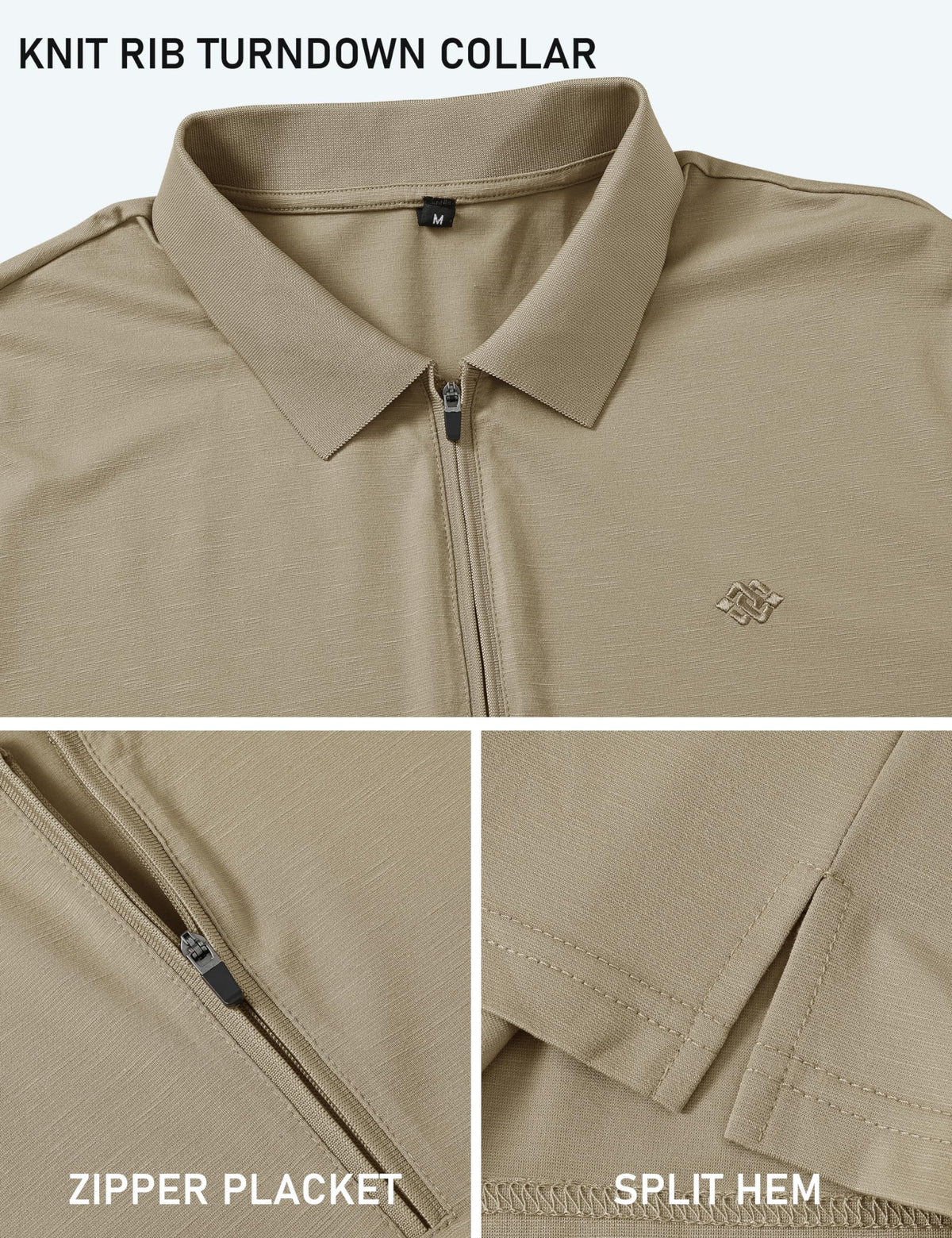 Tricou polo sport bărbați cu fermoar cu mânecă scurtă respirabil – Kaki EU 3XL
