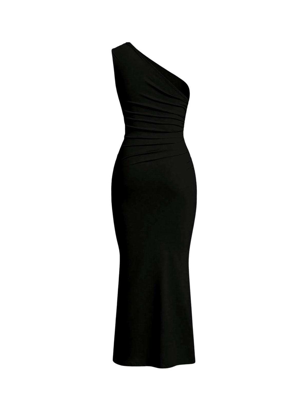 SweatyRocks Women's Maxi Dress Black M Asymmetrical Neckline One Shoulder Bodycon Fishtail Dress with Ruffles Elegant/ Pencil/ Figure-hugging Dress for Casual Occasions