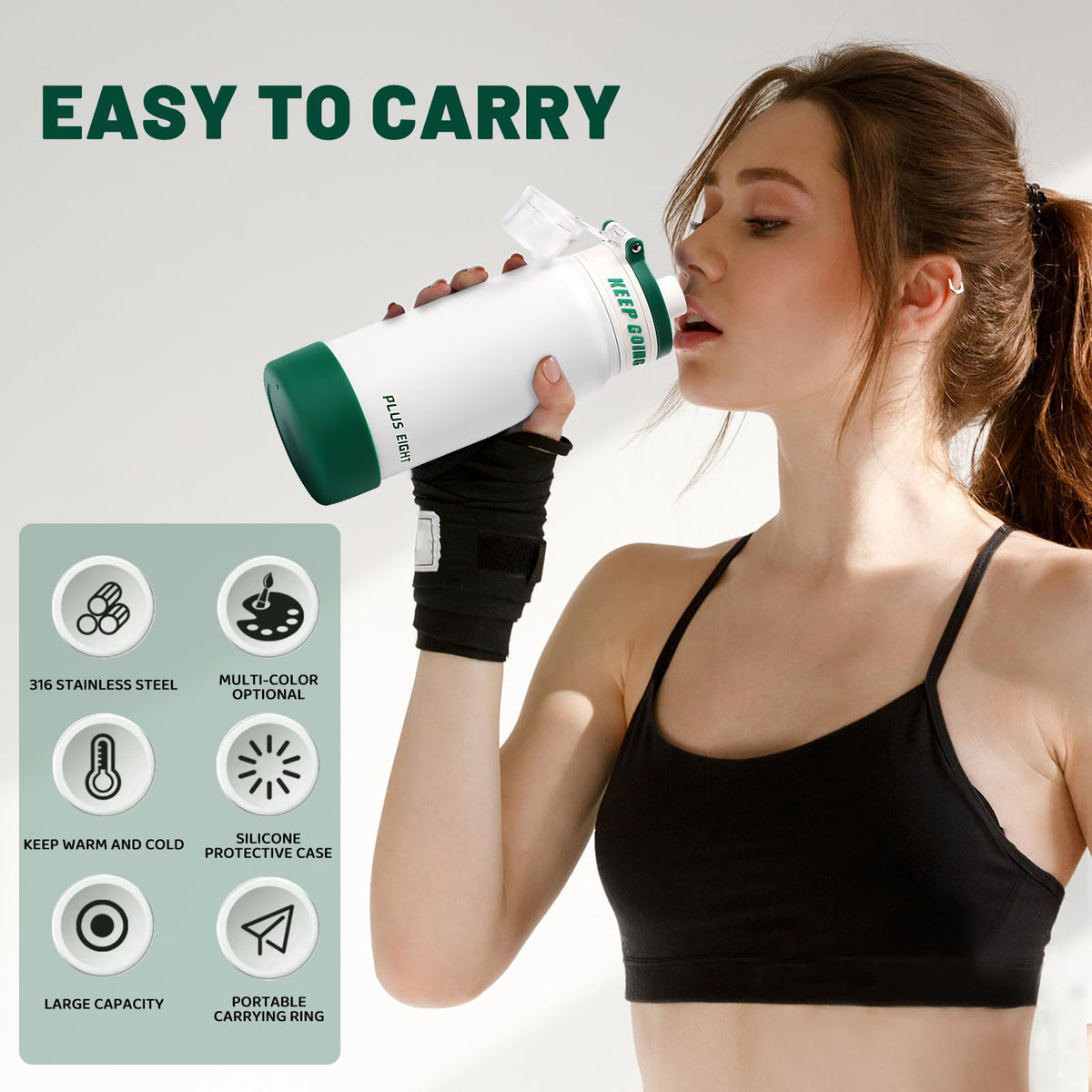 Stainless Steel Water Bottle 650ml Leakproof Straw Lid Anti-Dust – White