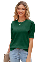 Women's Short Sleeve Knit Sweater Round Neck Lightweight – Green S