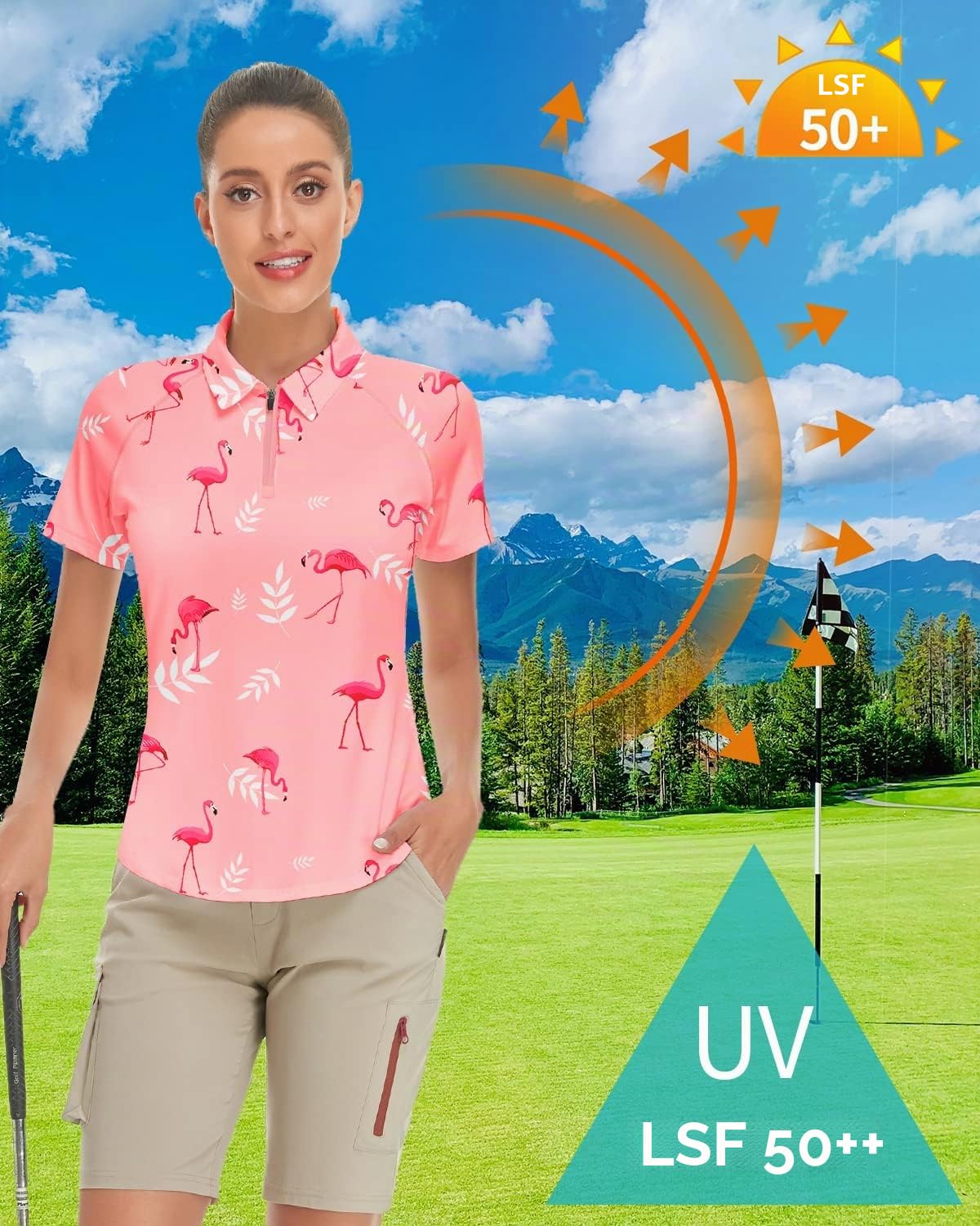 Women's Polo Shirt Slim Fit UPF50+ 1/4 Zip Breathable – Black S