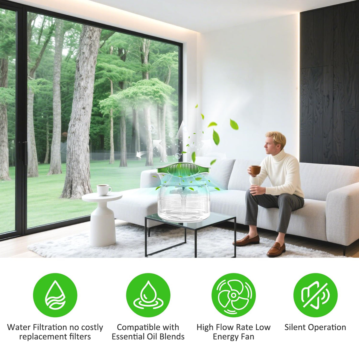 Difuzor de aromaterapie și umidificator cu LED schimbător de culori și ulei solubil 30ml – Verde