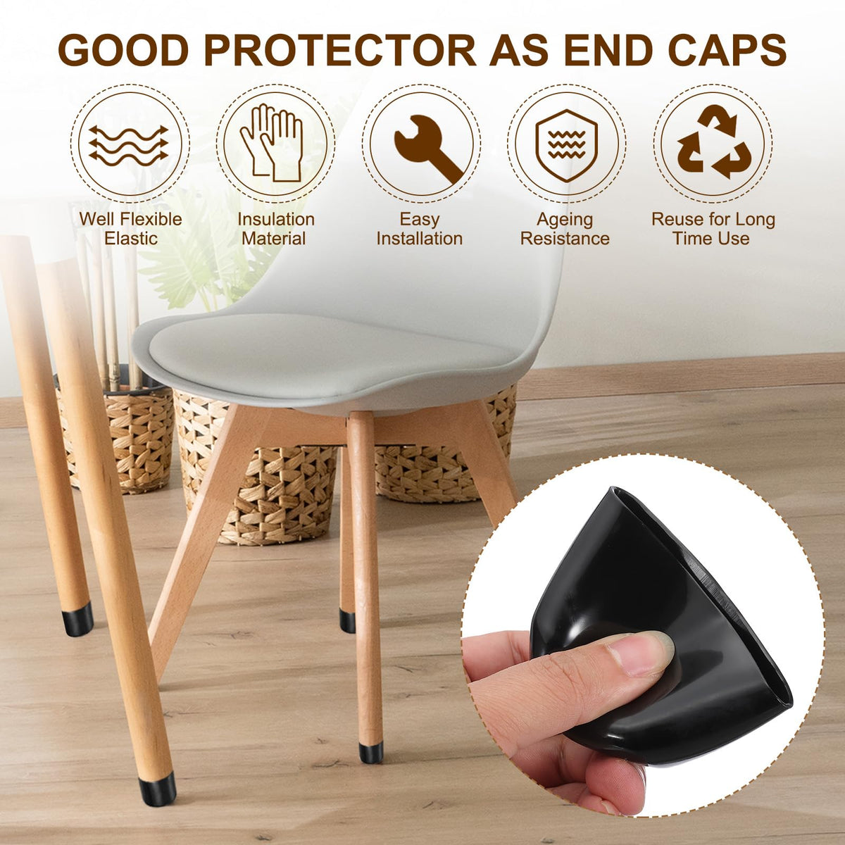 Capace de protecție flexibile din cauciuc/PVC pentru șuruburi și țevi 56 mm, set 6 buc – Negru