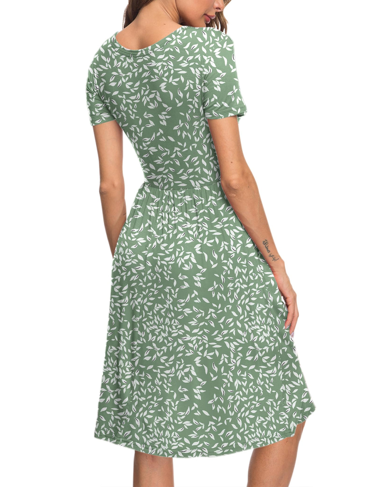 Women’s Knee-Length Short-Sleeve Summer Dress Casual – Olive Green M