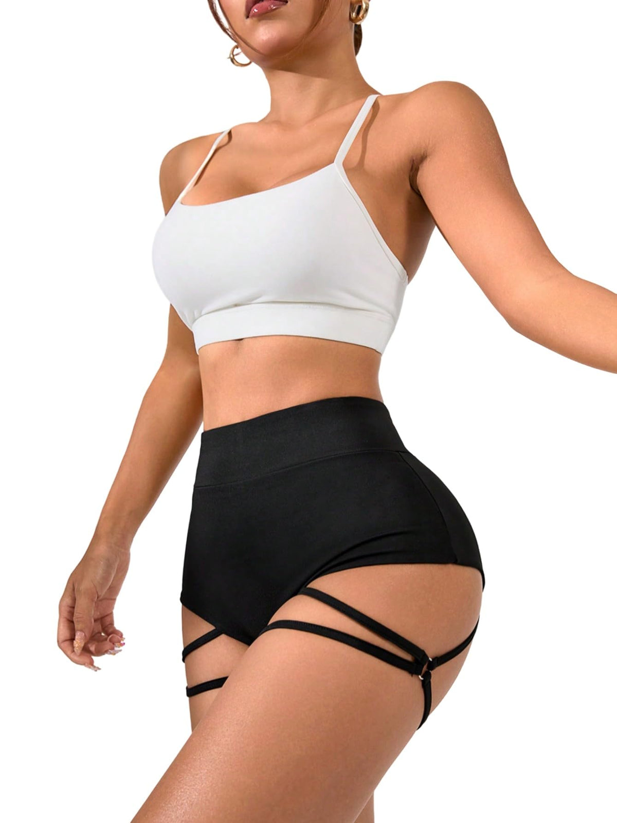Women's High-Waist Cross-Detail Super Short Summer Shorts Fitness Clubwear – Black L