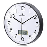Lafocuse Silent Wall Clock with Calendar Digital LCD, Modern Wall Clock with Date Day of the Week and Thermometer, Black Analog Quartz Clock for Living Room Bedroom Office Kitchen 30cm