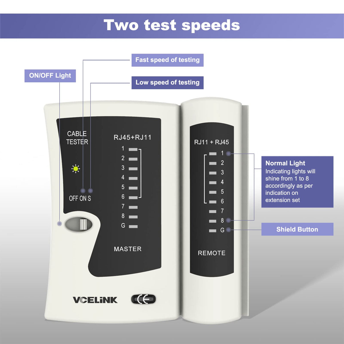 VCELINK Cable Tester, Network Tester Cable Tester for RJ45 RJ11 Cable Patch Cable Line Tester, LAN Tester, Telephone Cable Tester, Black