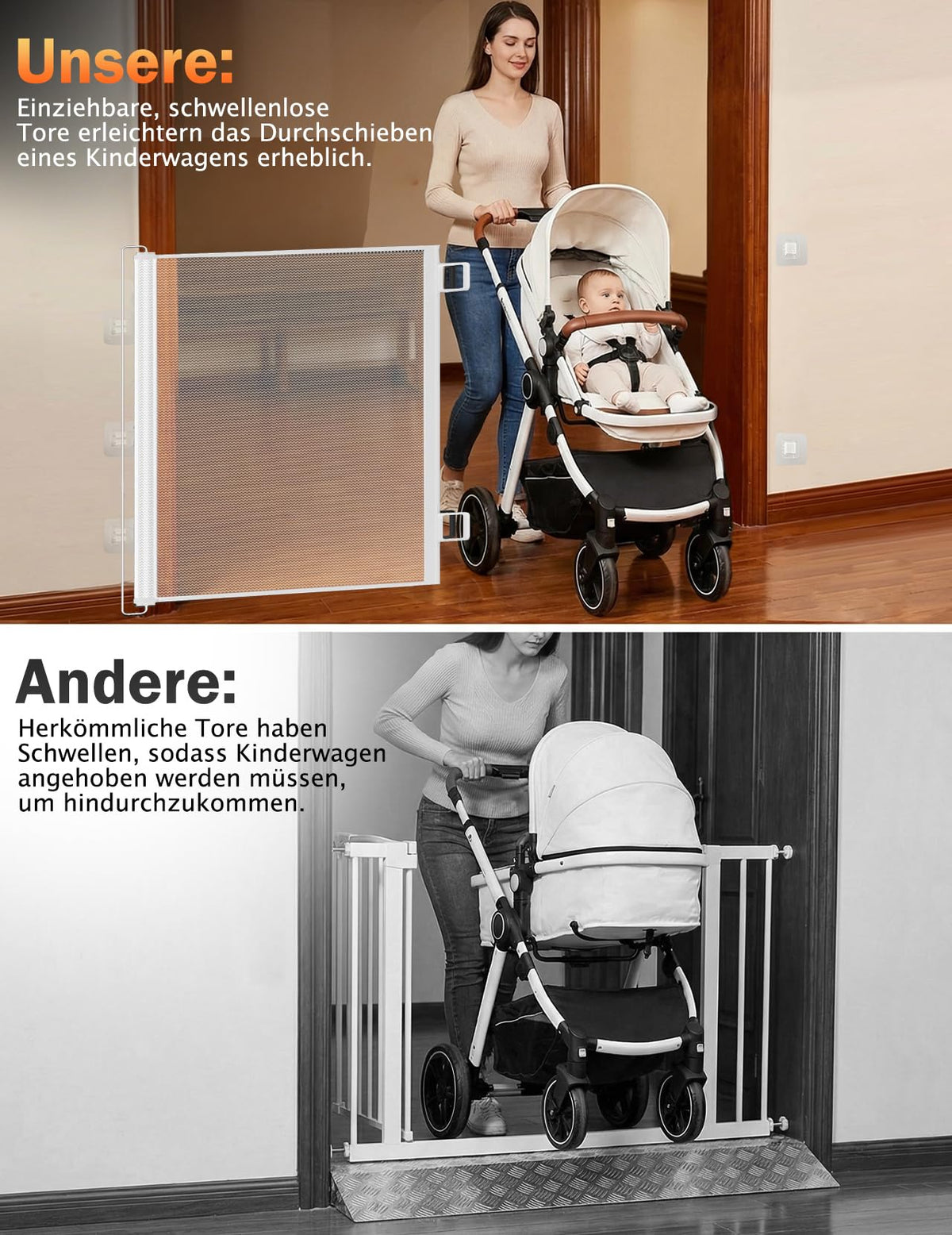 Retractable Safety Stair Gate Baby & Pet Barrier 78cm High – White 180cm