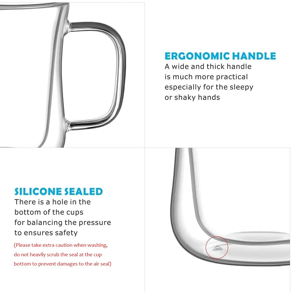 Double-Walled Latte Glasses Borosilicate with Handle - 350ml