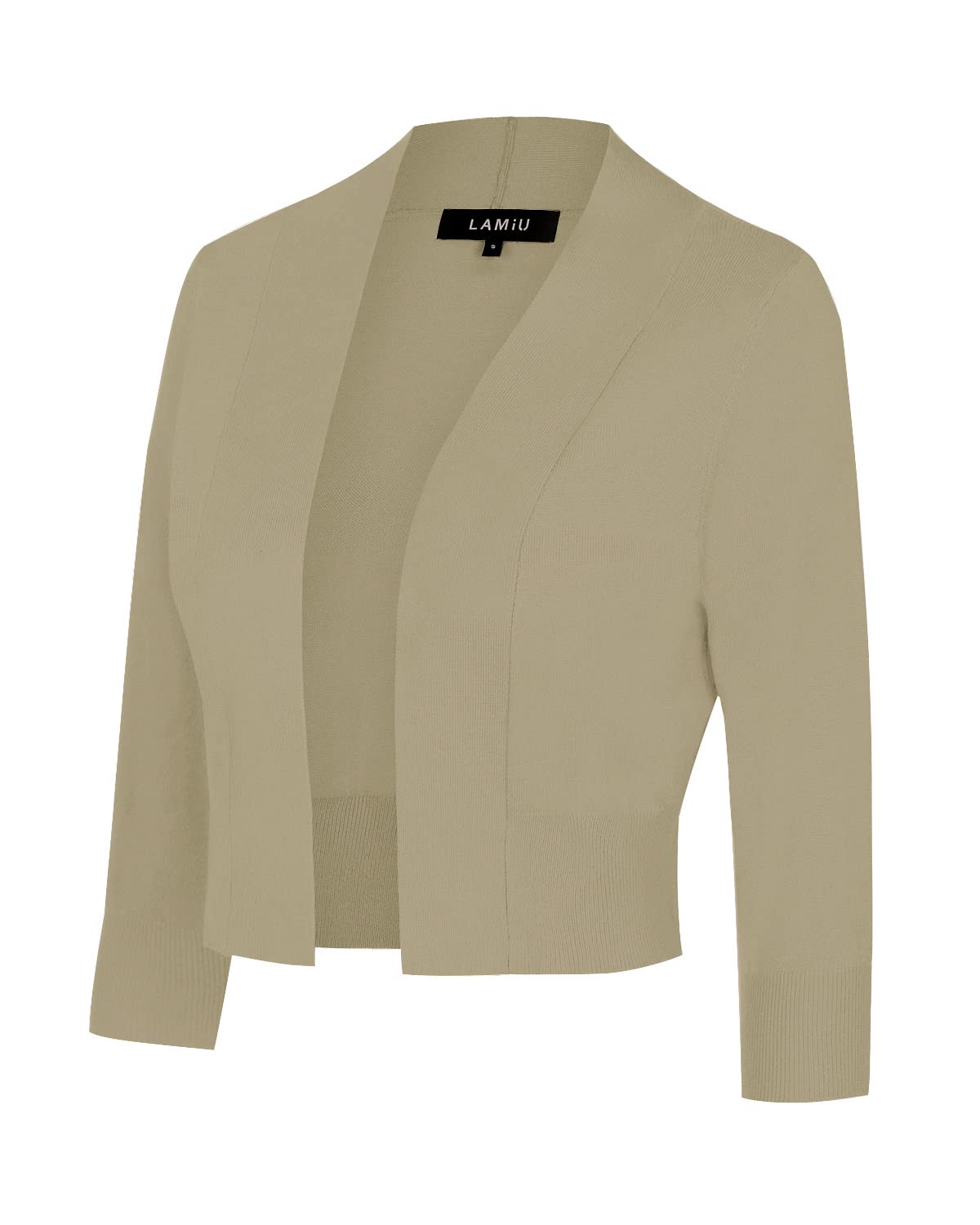 Cardigan bolero scurt damă decolteu în V cu mânecă lungă – Camel XL