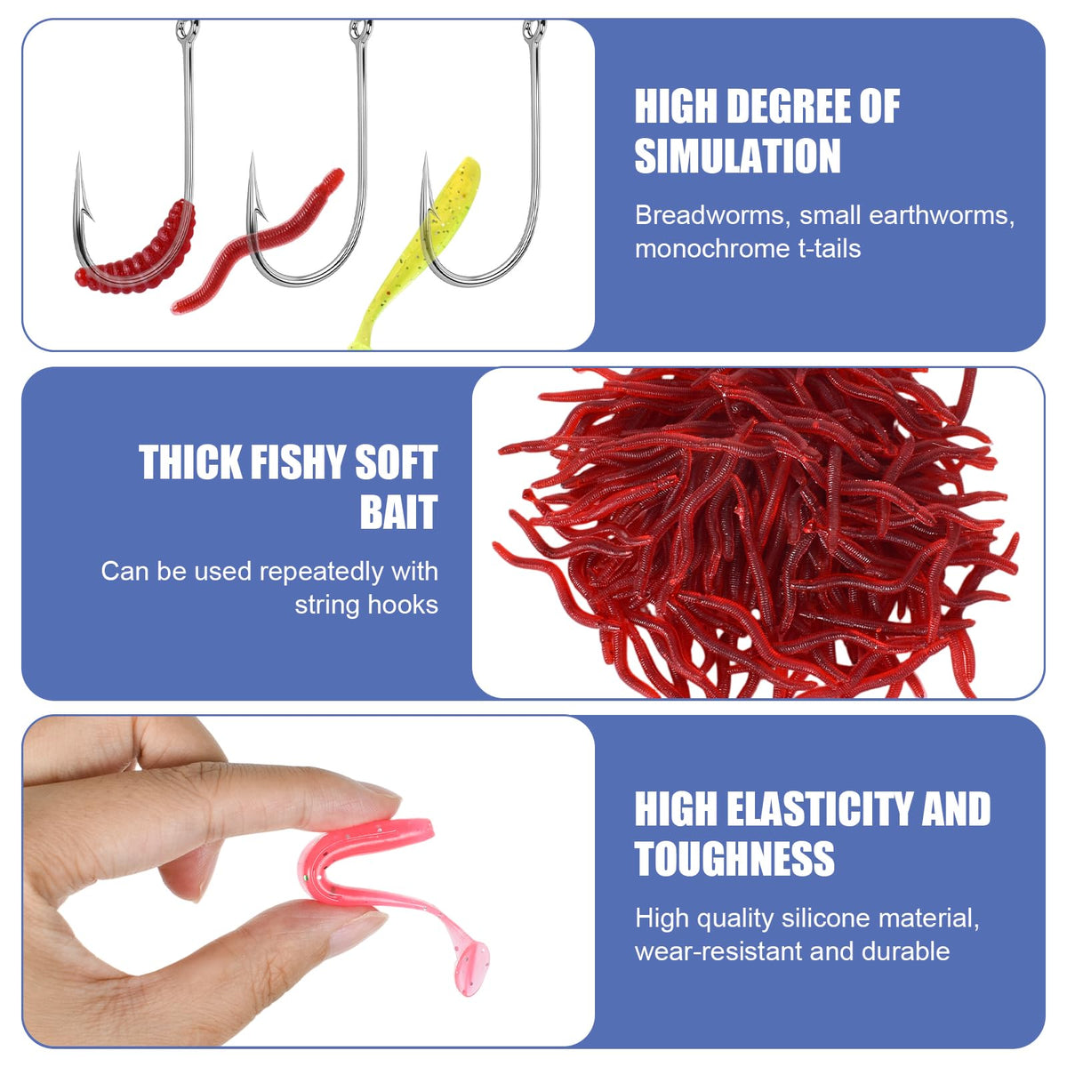 Soft Plastic Fishing Worms 375pc Set for Fresh & Saltwater – Mixed Colours