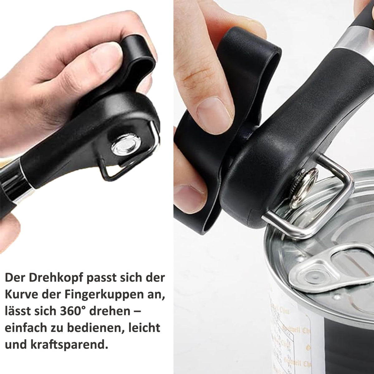 Manual Can Opener Smooth-Edge Stainless Steel Handheld Screw Lid Opener – Black