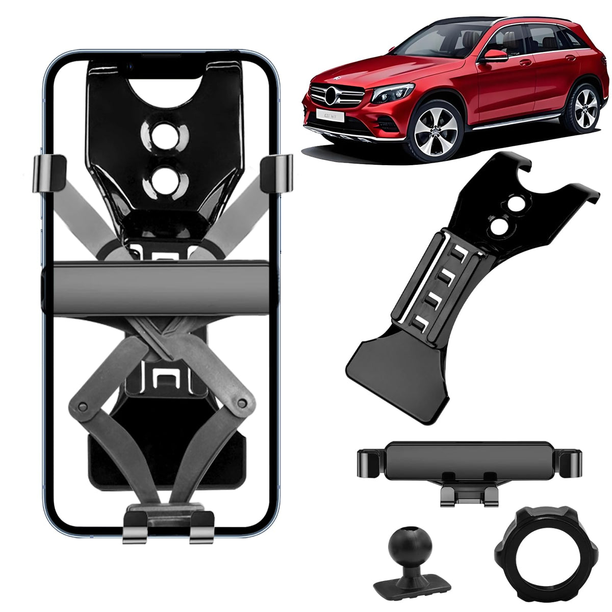 Car Phone Holder Centre Console Mount for Mercedes C-Class W205 2015–2021 & GLC X253 2016–2022 – Black