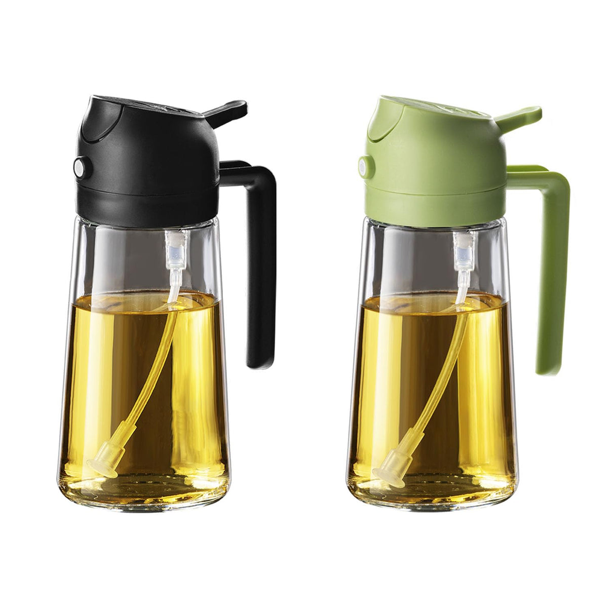 TrendPlain 16oz Oil Sprayer for Cooking Oil - 470ml Olive Oil Bottle - 2-in-1 Oil Dispenser and Oil Sprayer - Kitchen Gadgets for Cooking, Salad and Grill Black & Green
