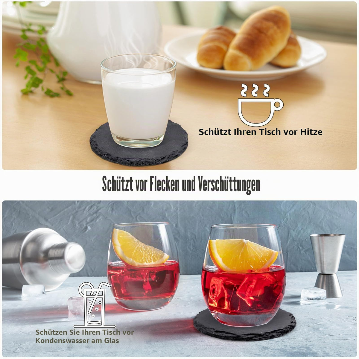 Round Slate Coasters 6-piece 10.2cm – Grey