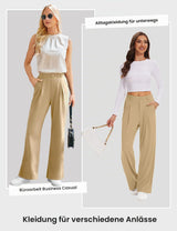 Women's palazzo trousers waffle fabric wide-leg high waist with pockets – Light Khaki XL