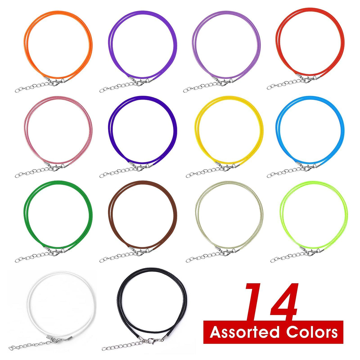 Șnururi cerate pentru coliere și pandantive cu închizătoare carabină 45 cm, set 28 bucăți