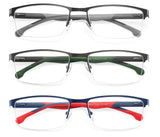 MODFANS 3 Pack Reading Glasses Men Blue Light Filter Metal Frame Rectangle Style Stainless Steel Material