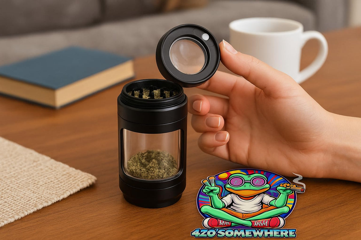 Manual Spice Grinder 4-piece Set with Glass Stash Portable Sharp Teeth Magnetic Lid