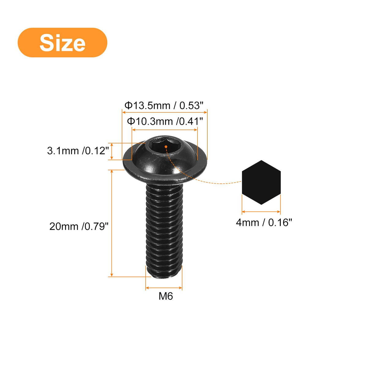 Pan Head Socket Cap Screws Flange M6x20mm 304 Stainless Fully Threaded - Black 100pc