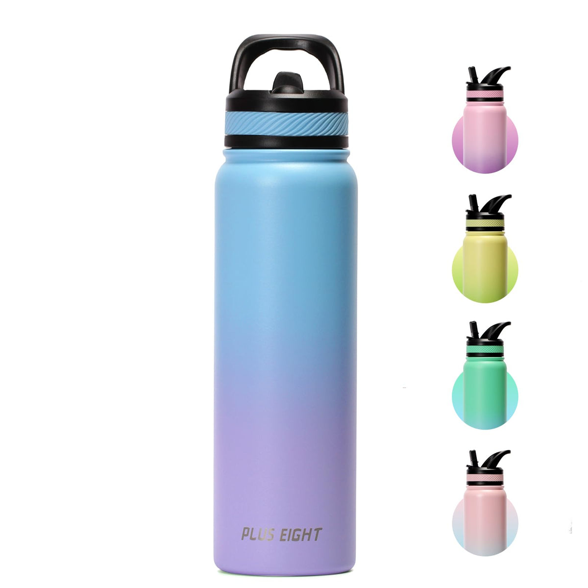 Stainless Steel Water Bottle 1000ml Leakproof Straw Lid Anti-Dust – Blue-Pink