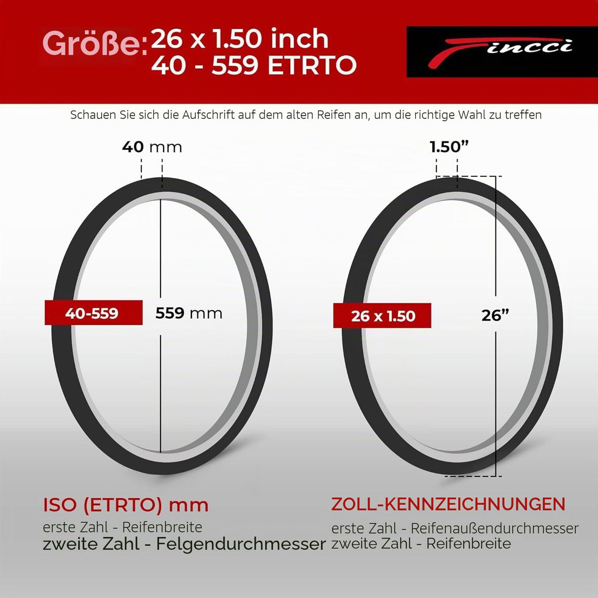 Fincci 26 x 1.5 Folding Bicycle Tyre 40-559 Slick Tyre for MTB & City Bikes – 26 inch
