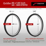 Fincci 26 x 1.5 Folding Bicycle Tyre 40-559 Slick Tyre for MTB & City Bikes – 26 inch
