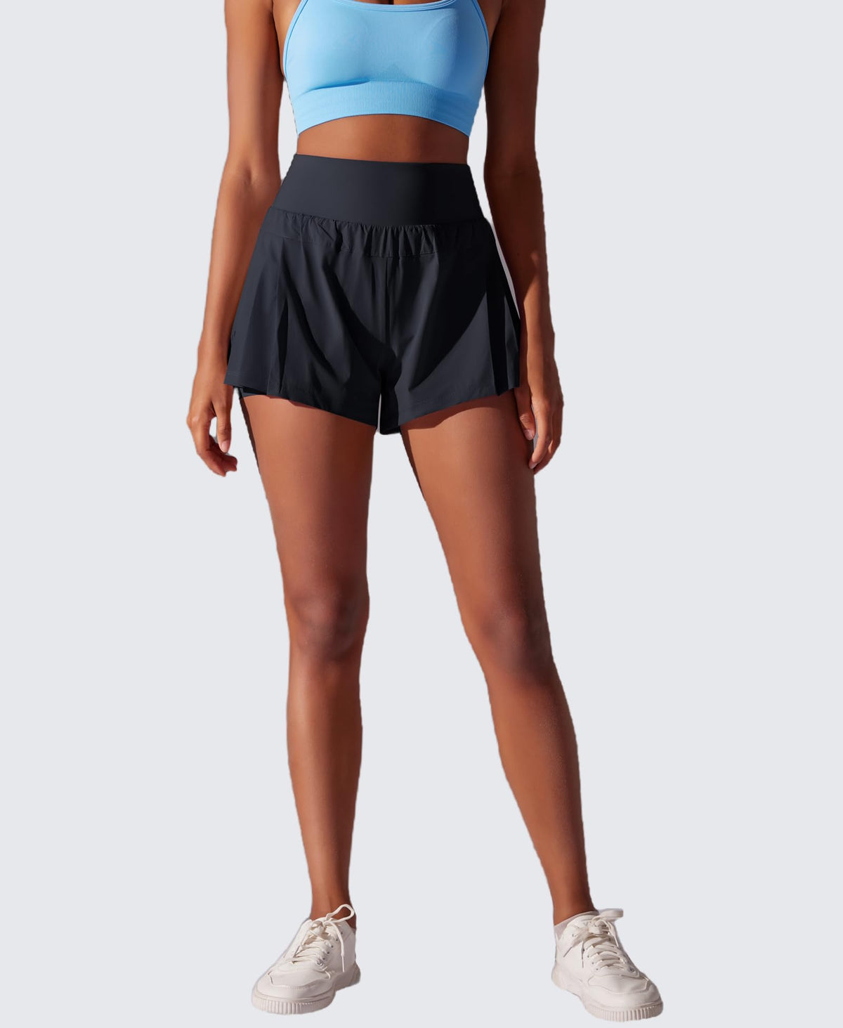 Pantaloni scurți sport 2-în-1 damă cu uscare rapidă pentru alergare – Negru