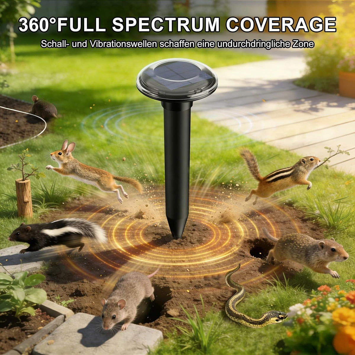 Solar Mole Repellent 2-Pack Vibration Pest Deterrent Up to 900m² IP68 - 2-Pack