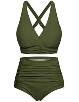 Costum de baie două piese damă Voqeen talie înaltă modelatoare cu bretele încrucișate push-up